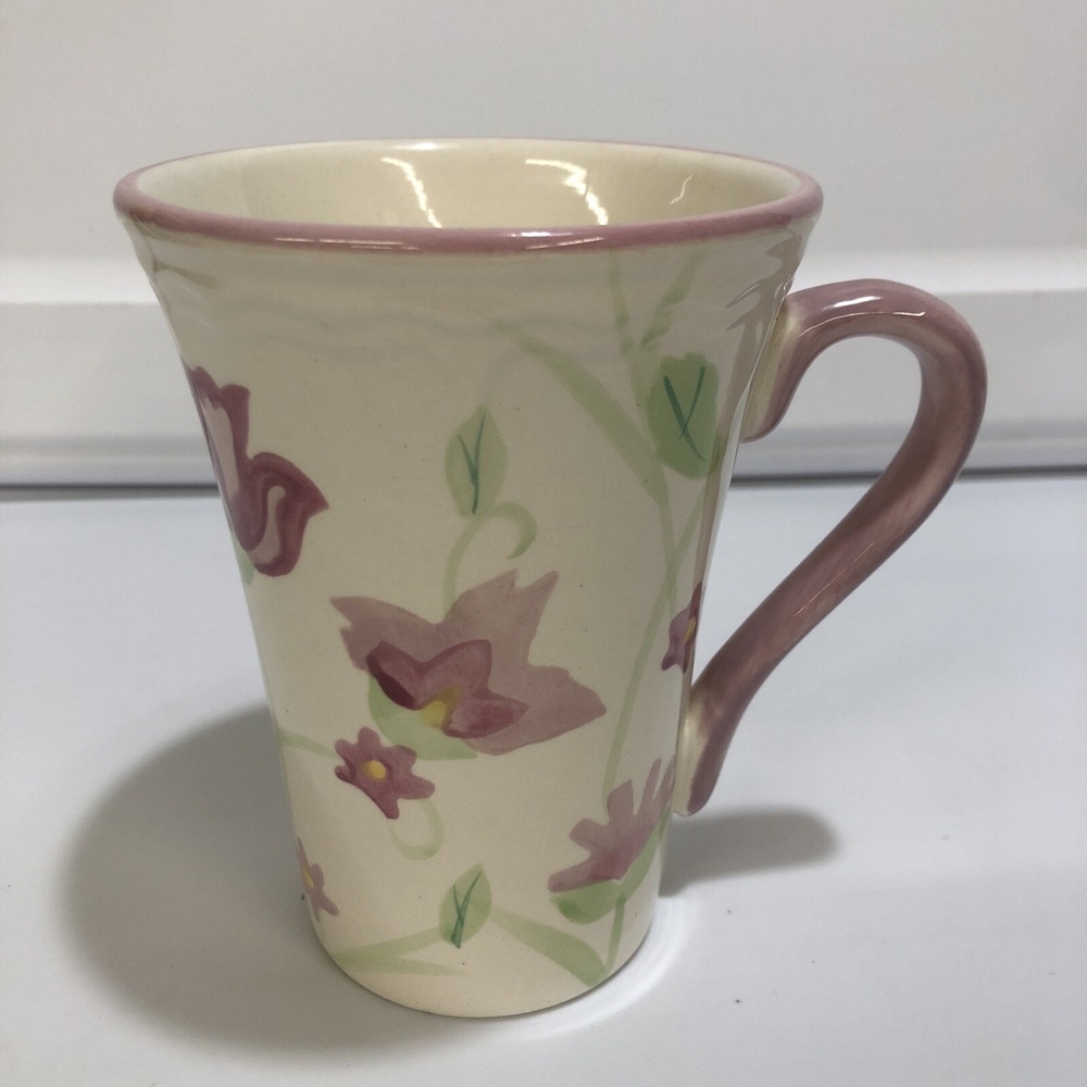 Living Art Angelique Ceramic Coffee Mug Floral‎ Hand Painted 12oz Cocoa Tea Cup